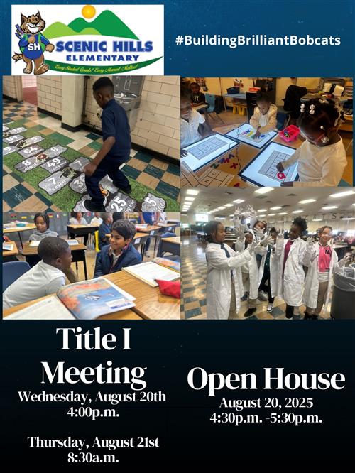 Annual Title I Meeting/Open House  will be held on Wednesday, August 20th at 4:00p.m and August 21st at 8:30p.m. 